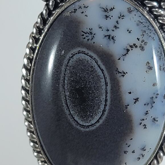 Handmade Silver Pendant With Dendritic Agate, Moonstone Flash & Black Onyx Trio - Picture 4 of 9